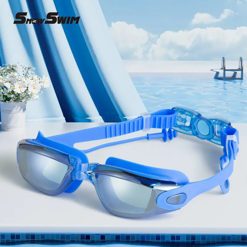 High-Definition Swimming Goggles with Electroplated Integrated Earplugs, Popular Waterproof and Anti-Fog Non-Prescription and Prescription Swimming Glasses, Direct Sales