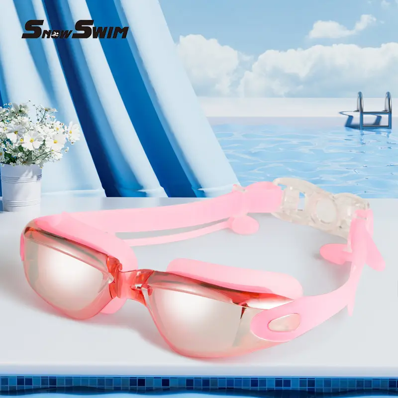 High-Definition Swimming Goggles with Electroplated Integrated Earplugs, Popular Waterproof and Anti-Fog Non-Prescription and Prescription Swimming Glasses, Direct Sales