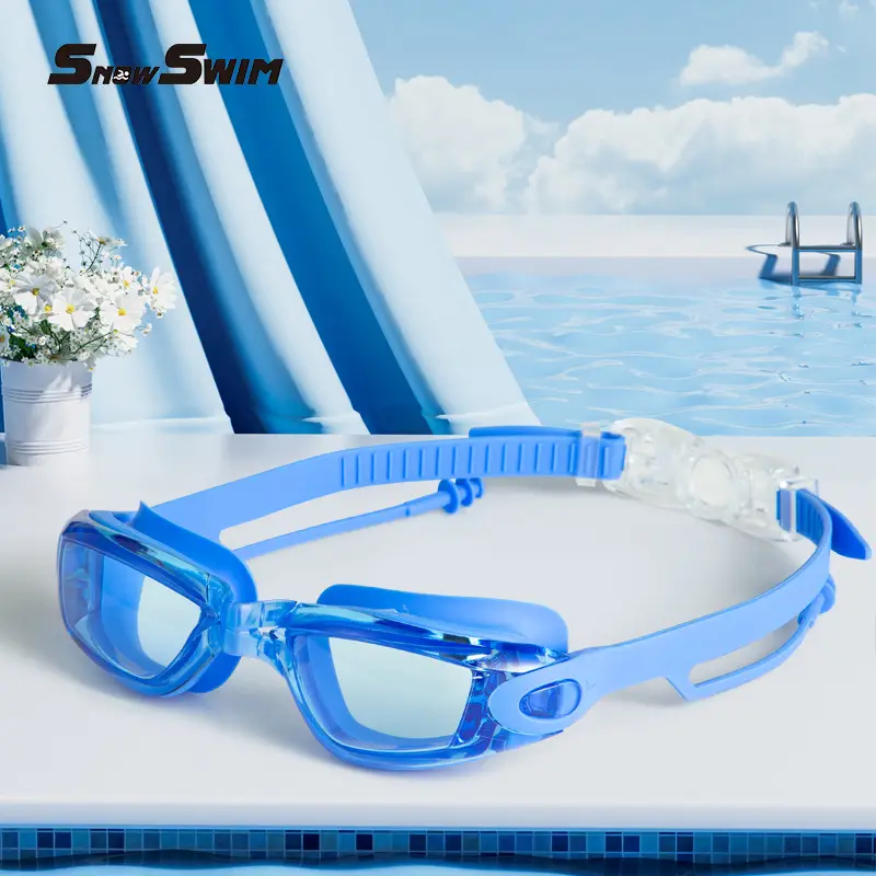 High-Definition Swimming Goggles with Electroplated Integrated Earplugs, Popular Waterproof and Anti-Fog Non-Prescription and Prescription Swimming Glasses, Direct Sales