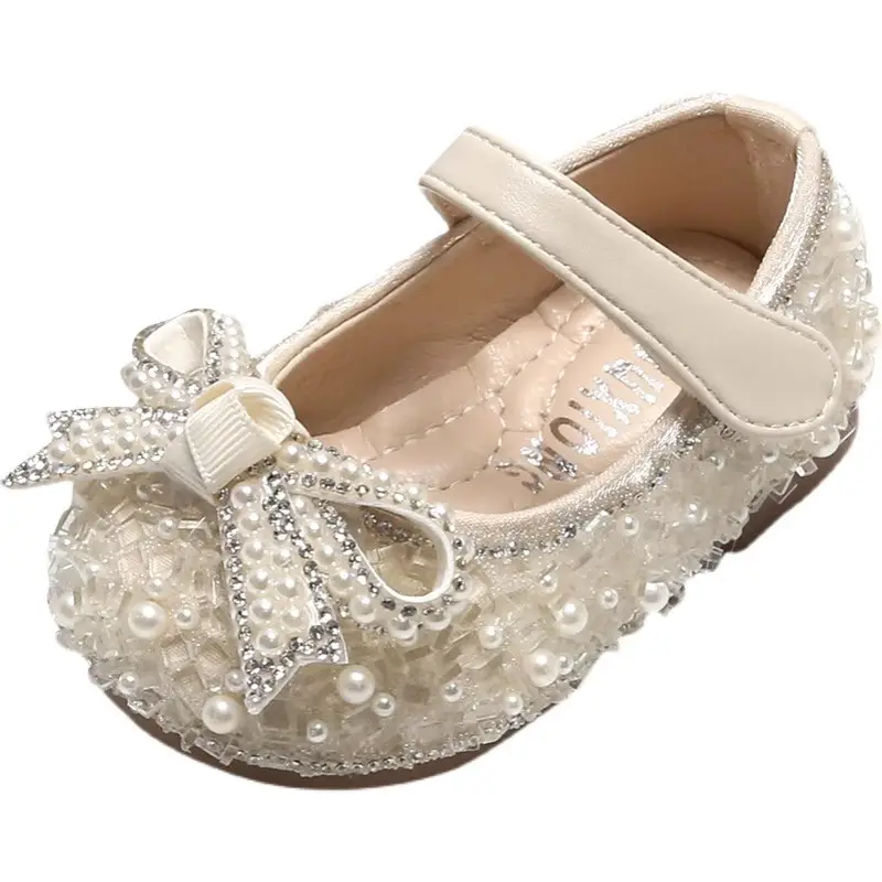 Baby Girl Pearl Bow Shoes 1-3Yr Soft Sole