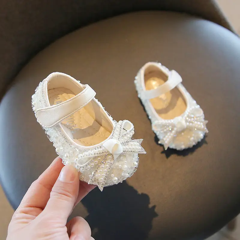 Baby Girl Pearl Bow Shoes 1-3Yr Soft Sole