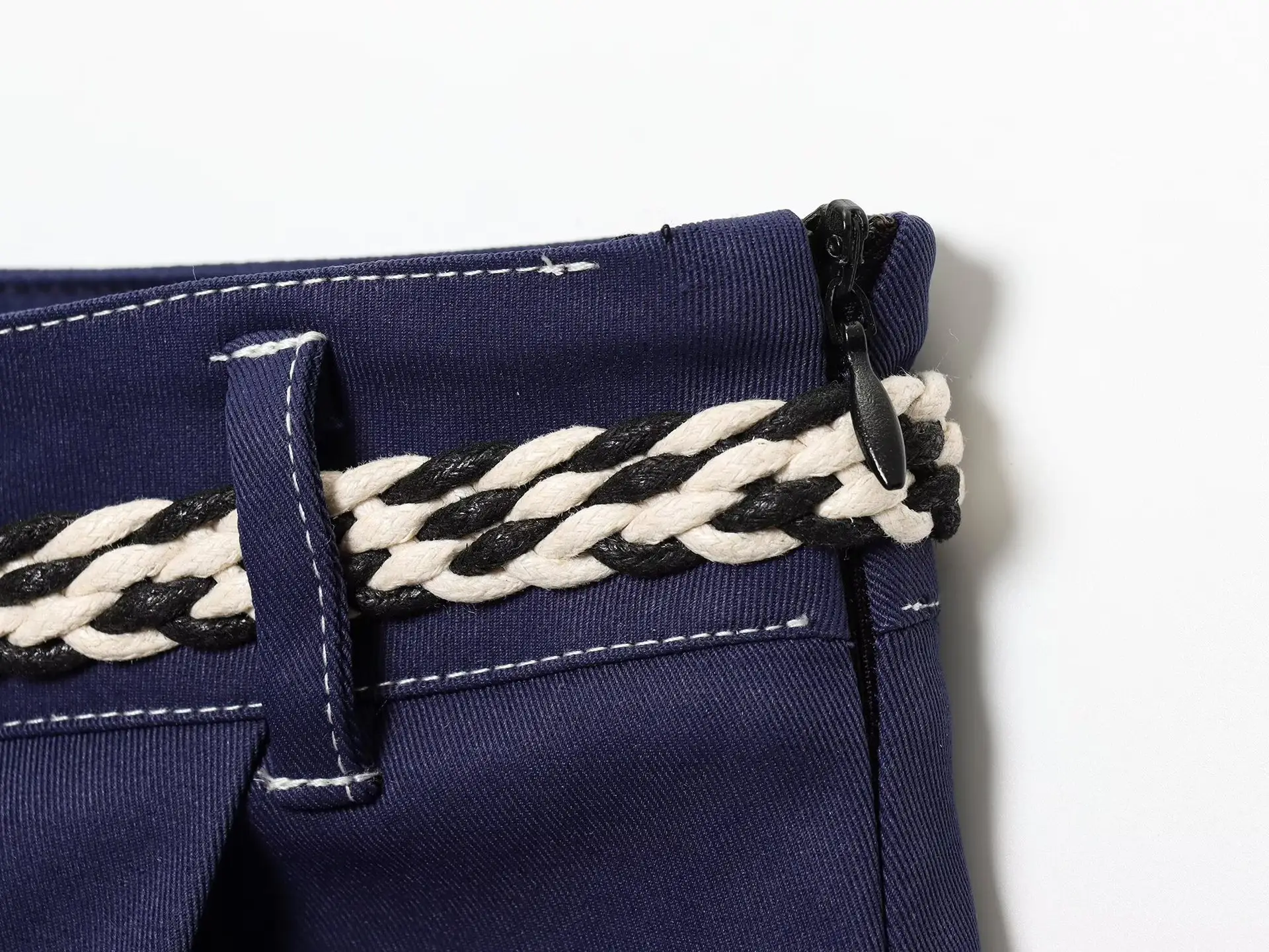 Double Breasted Cross-Border Culottes Navy Blue Belted — feature 11
