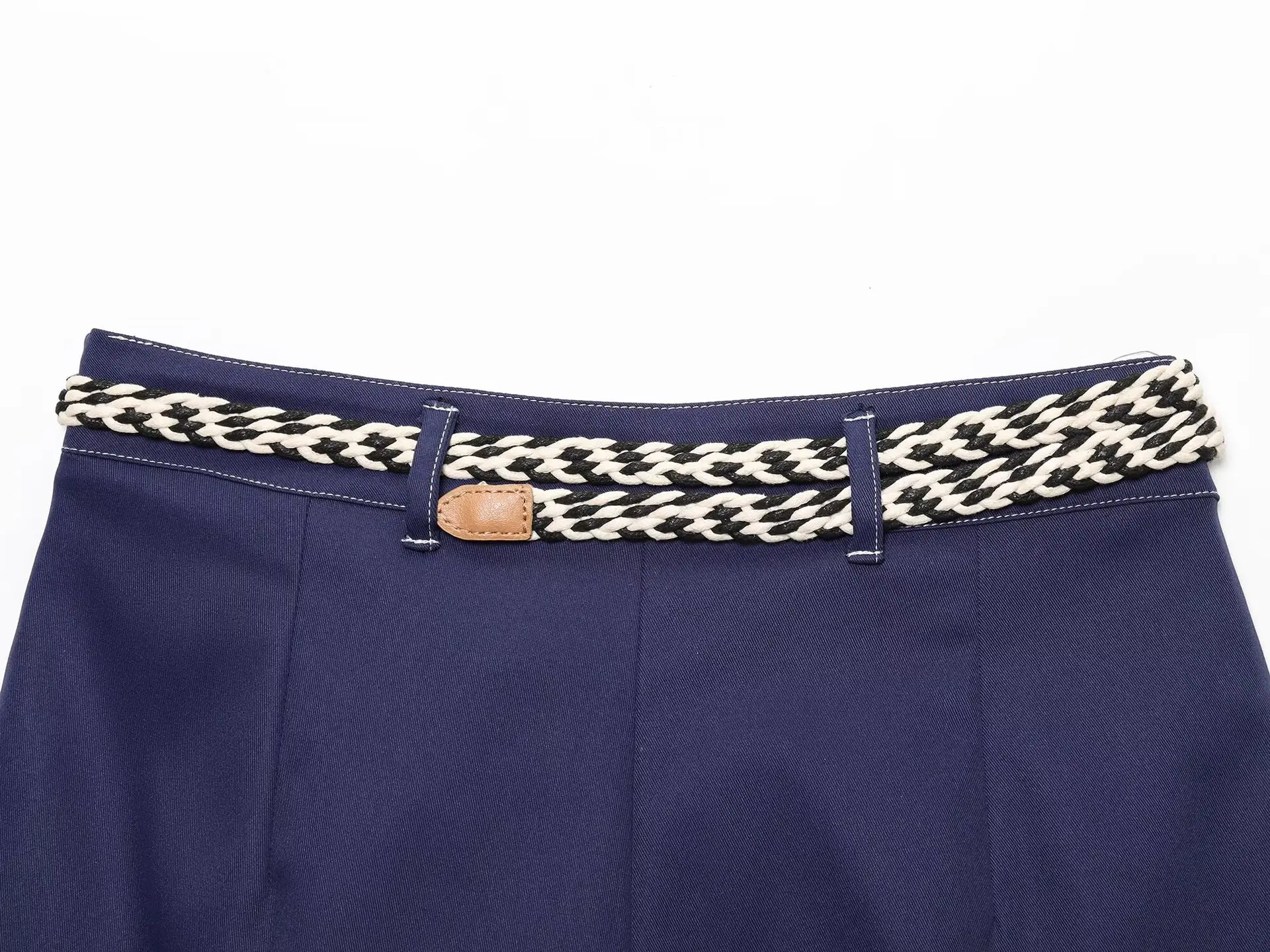 Double Breasted Cross-Border Culottes Navy Blue Belted — feature 13