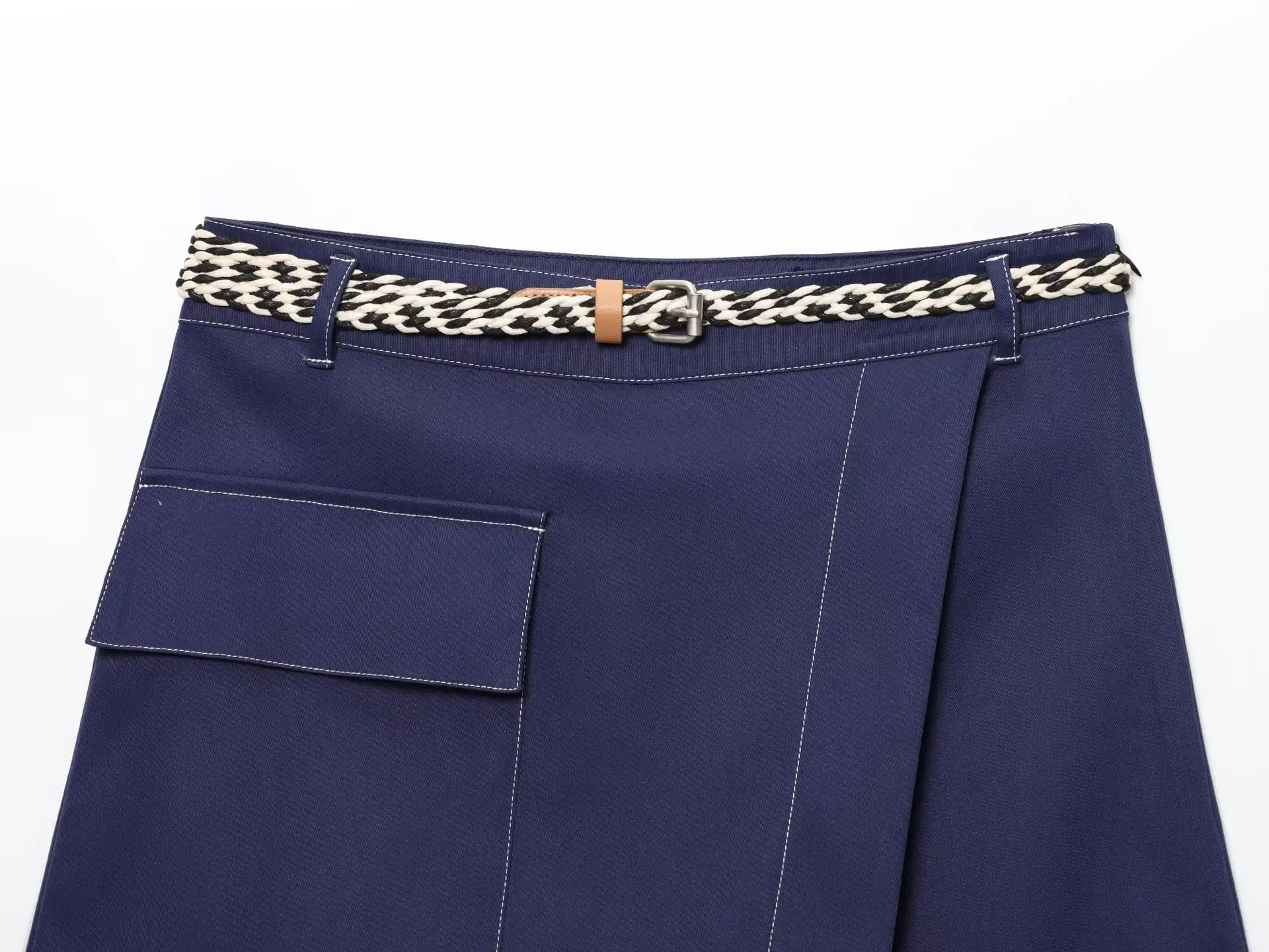 Double Breasted Cross-Border Culottes Navy Blue Belted — feature 4