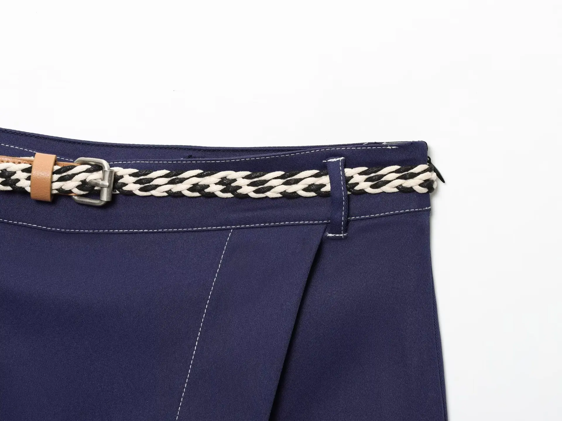 Double Breasted Cross-Border Culottes Navy Blue Belted — feature 6