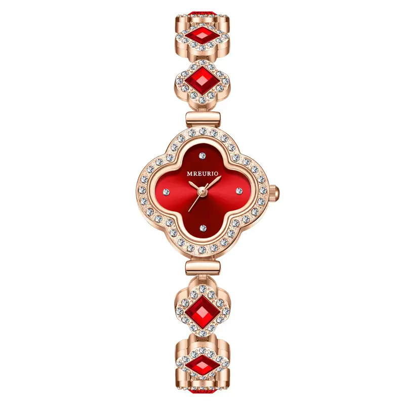 Women's Four-Leaf Clover Quartz Watch with Emerald Stones - Image 3