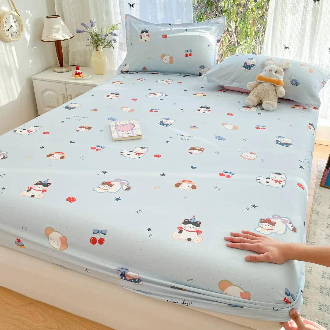 Xinjiang Long-Staple Cotton 60-Count Fitted Bed Sheets Single-Piece Bed Cover Pure Cotton Type a Maternal and Infant Grade Pure Cotton Bed Bed Sheets Thickeneded Mattress All-Inclusive