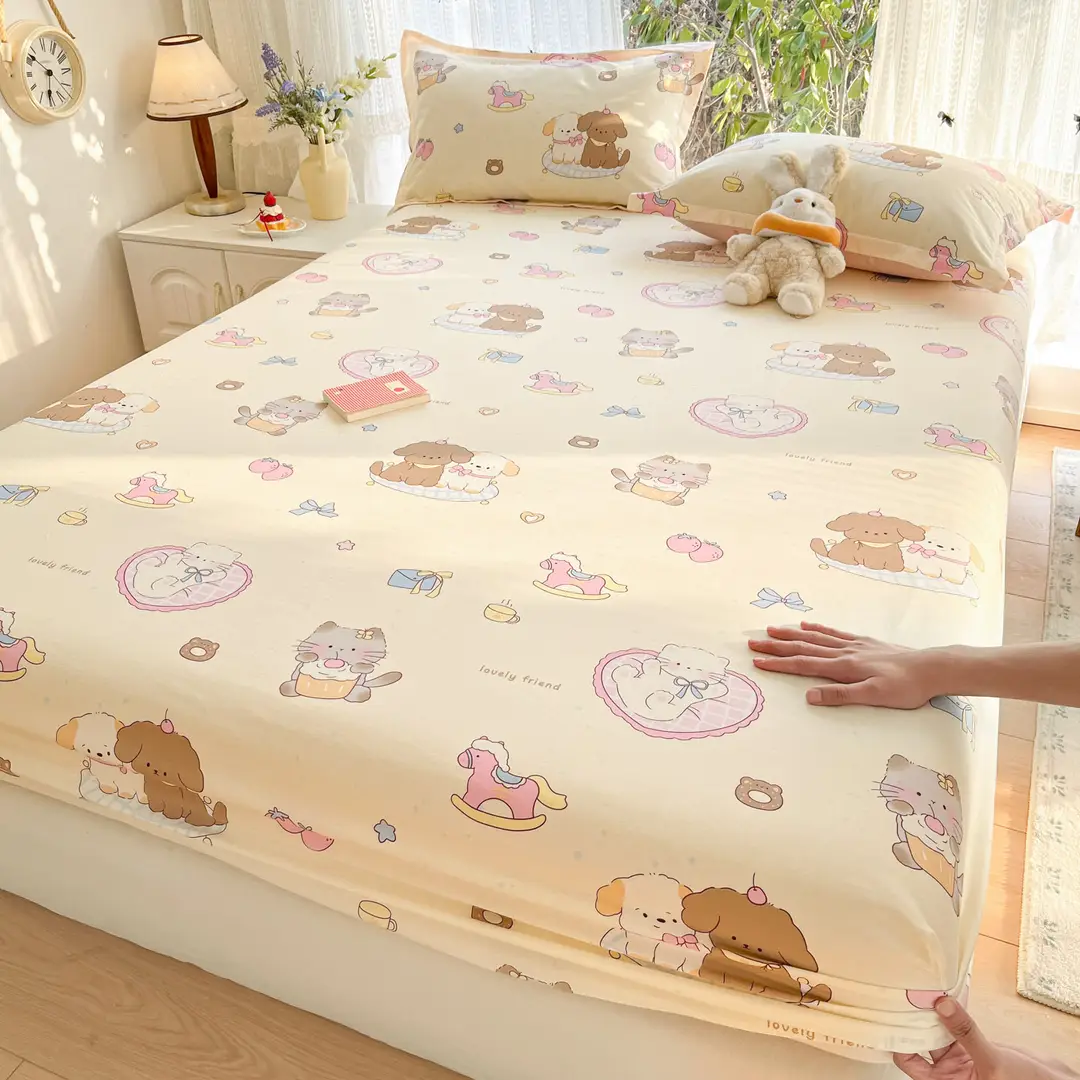 Xinjiang Long-Staple Cotton 60-Count Fitted Bed Sheets Single-Piece Bed Cover Pure Cotton Type a Maternal and Infant Grade Pure Cotton Bed Bed Sheets Thickeneded Mattress All-Inclusive