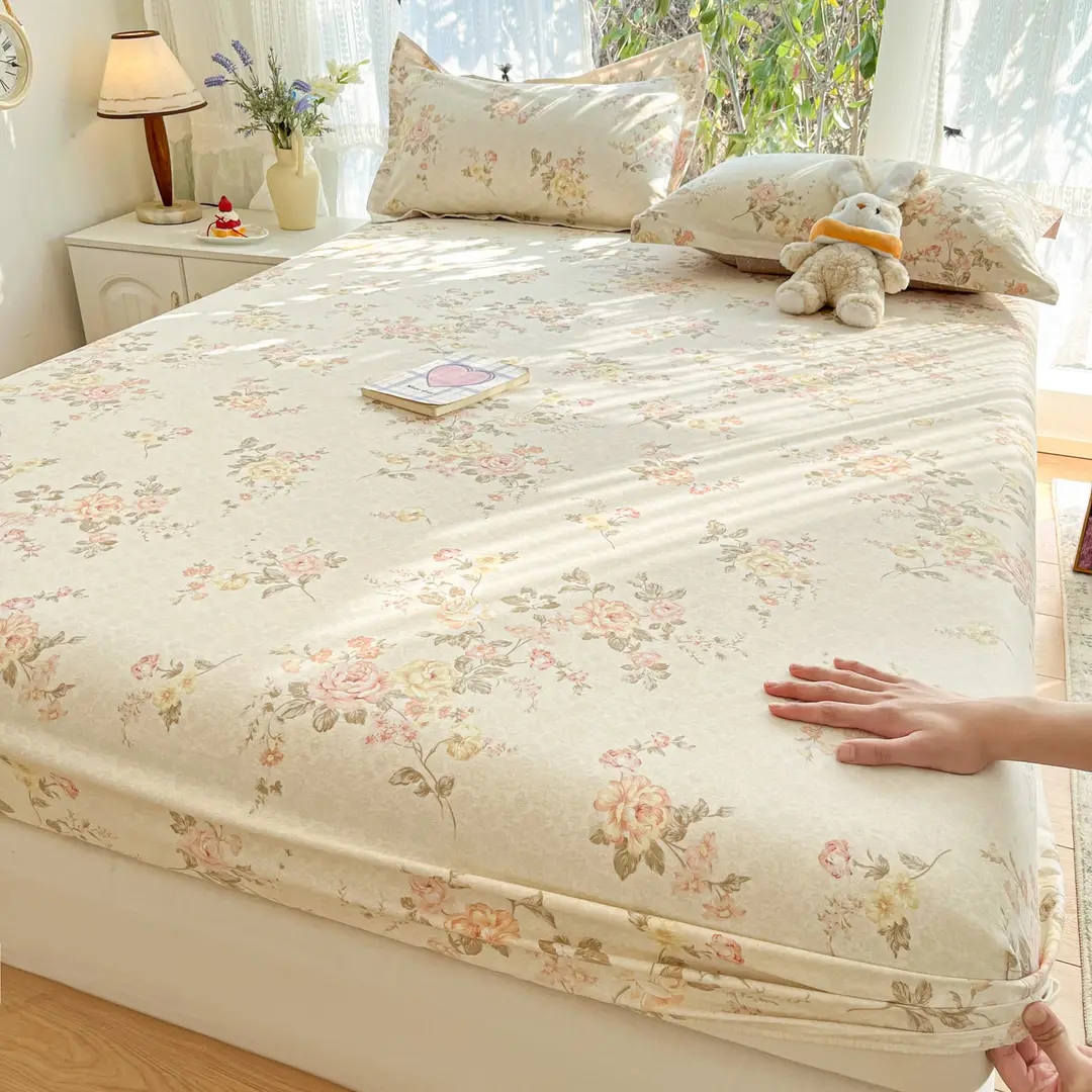 Xinjiang Long-Staple Cotton 60-Count Fitted Bed Sheets Single-Piece Bed Cover Pure Cotton Type a Maternal and Infant Grade Pure Cotton Bed Bed Sheets Thickeneded Mattress All-Inclusive