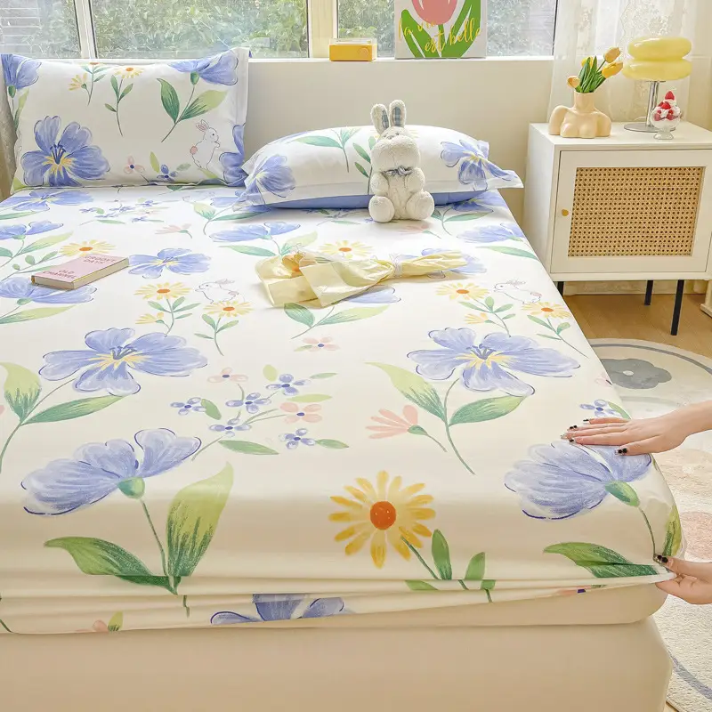 Xinjiang Long-Staple Cotton 60-Count Fitted Bed Sheets Single-Piece Bed Cover Pure Cotton Type a Maternal and Infant Grade Pure Cotton Bed Bed Sheets Thickeneded Mattress All-Inclusive