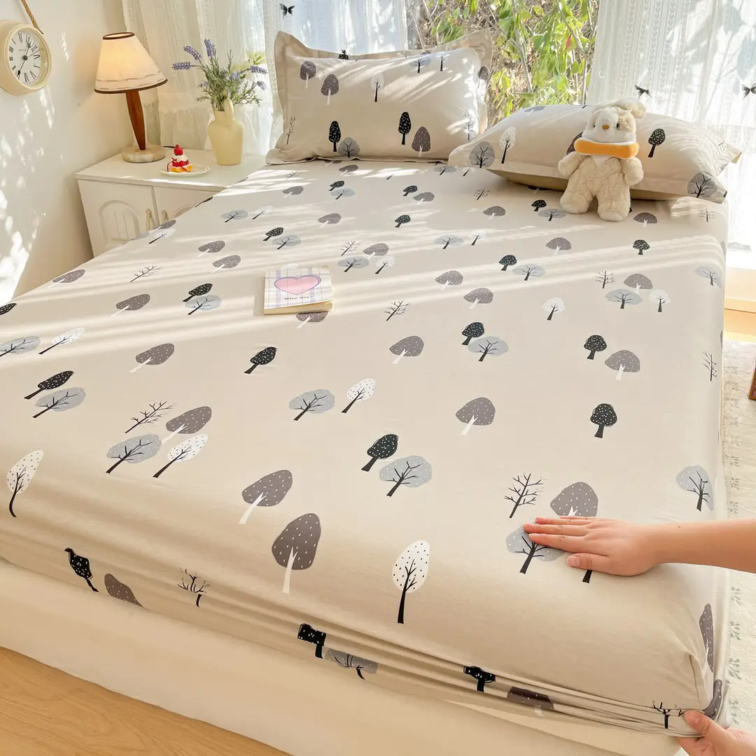 Xinjiang Long-Staple Cotton 60-Count Fitted Bed Sheets Single-Piece Bed Cover Pure Cotton Type a Maternal and Infant Grade Pure Cotton Bed Bed Sheets Thickeneded Mattress All-Inclusive