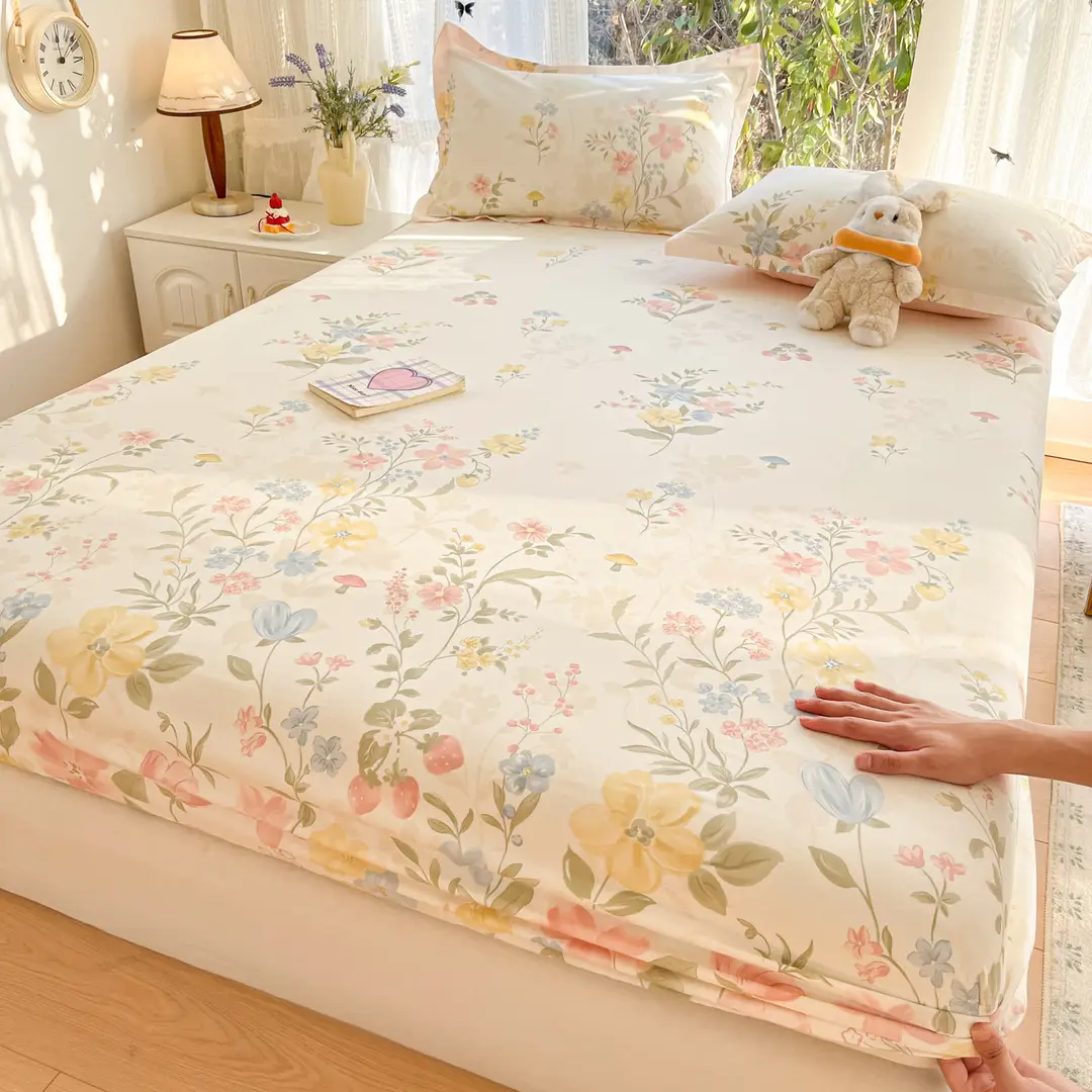 Xinjiang Long-Staple Cotton 60-Count Fitted Bed Sheets Single-Piece Bed Cover Pure Cotton Type a Maternal and Infant Grade Pure Cotton Bed Bed Sheets Thickeneded Mattress All-Inclusive