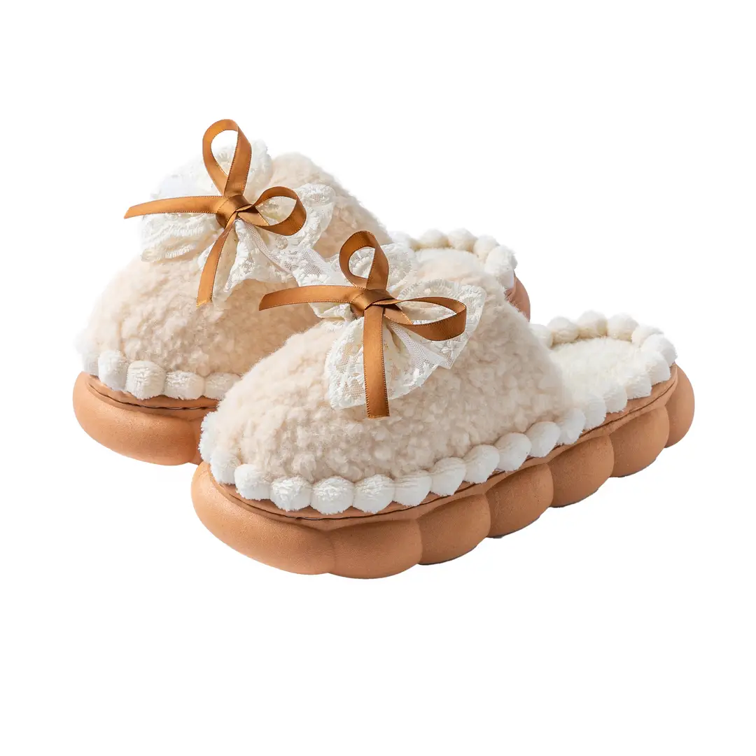Sweet Bow Cotton Slippers for Women in Autumn and Winter Indoor Home Use Dormitory Plus Plush Thick-Soled Warm Confinement Slippers - Image 9
