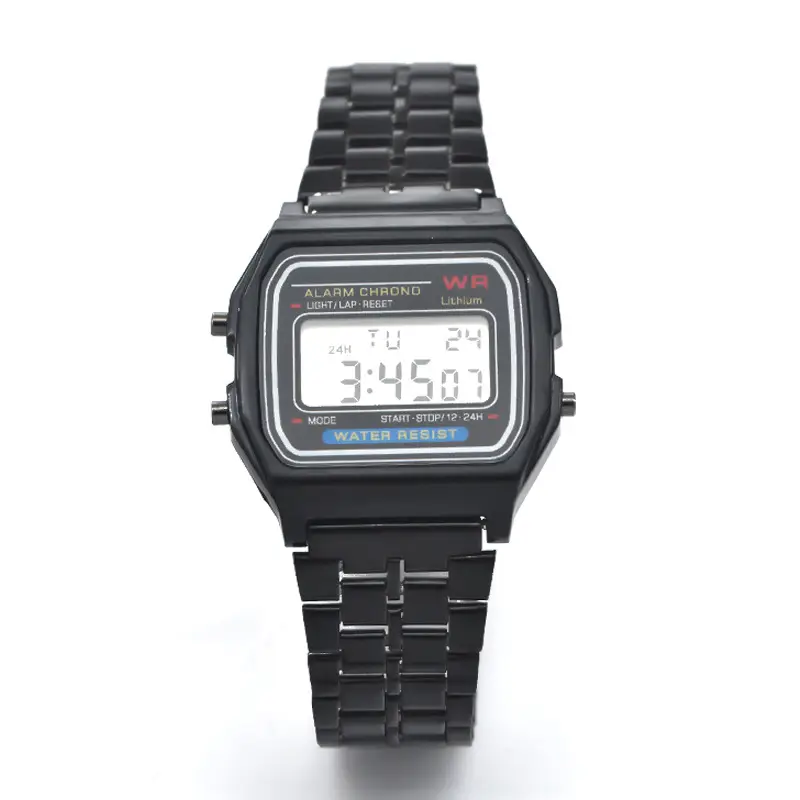 Digital Watch with Water Resistant Steel Band
