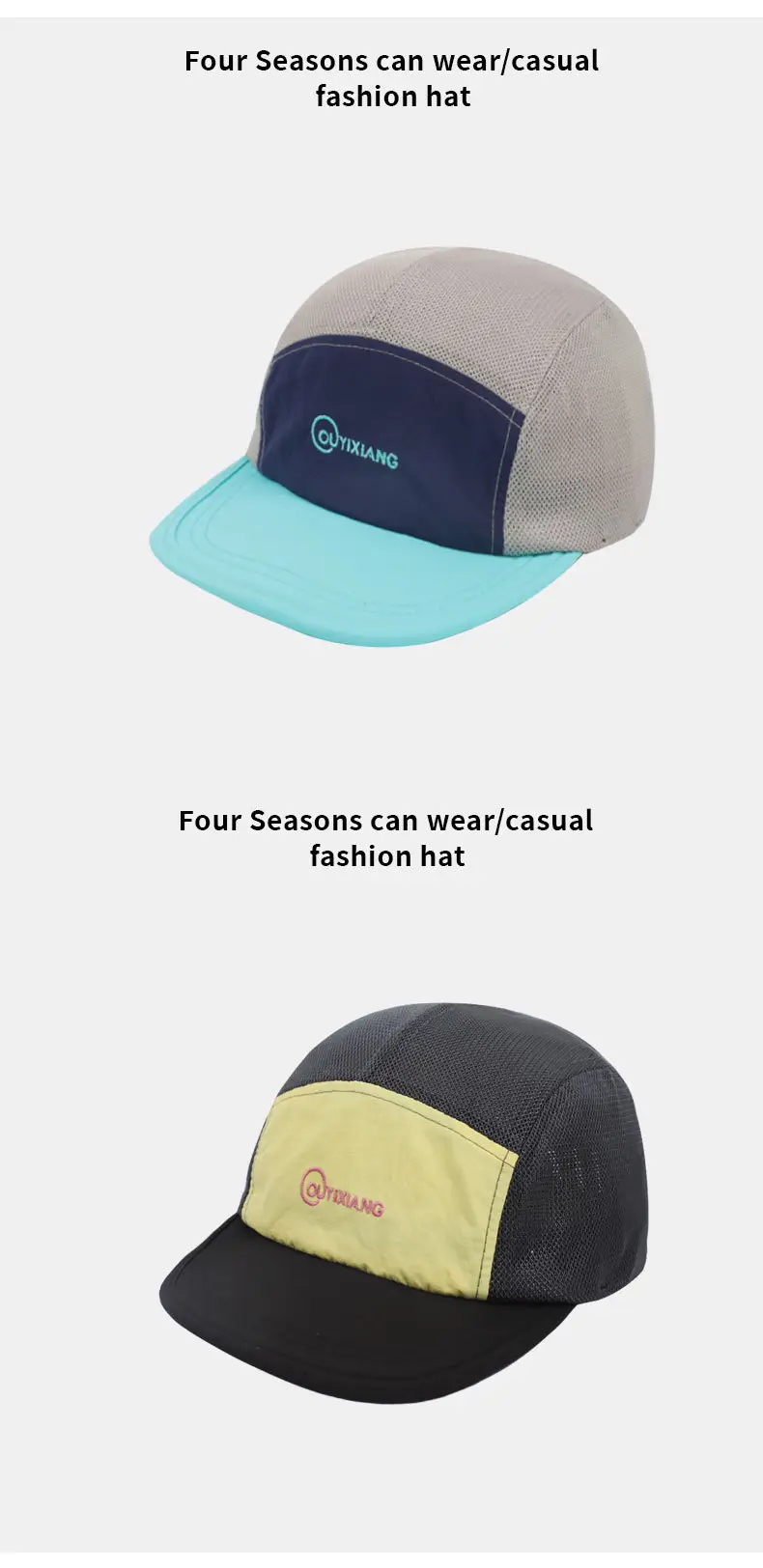 Women's Grey Mesh Baseball Cap with Blue Trim — feature 11