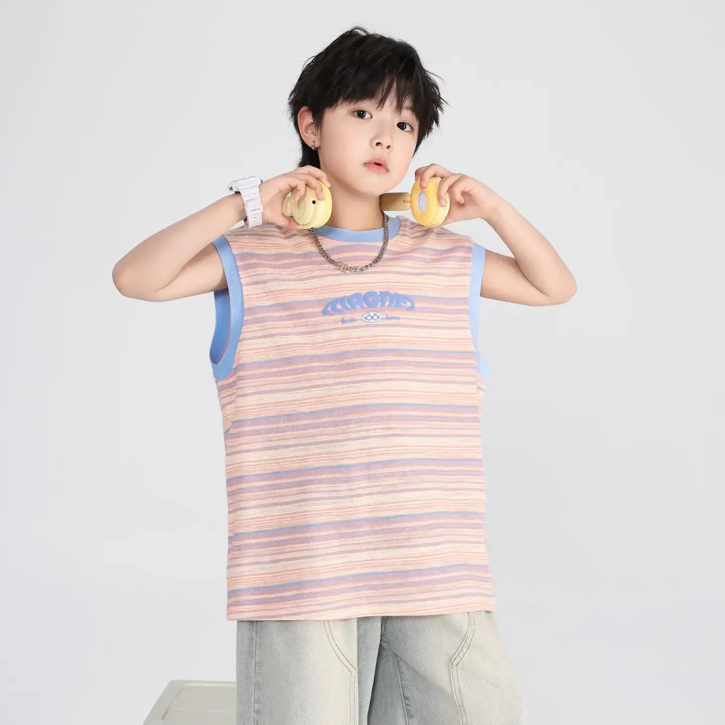 Boys Striped Sleeveless T-Shirt 2026 New Model - Image 4