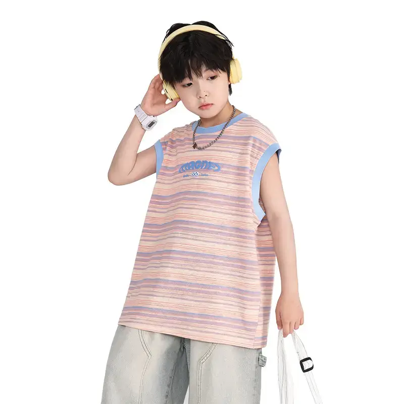 Boys Striped Sleeveless T-Shirt 2026 New Model - Image 7