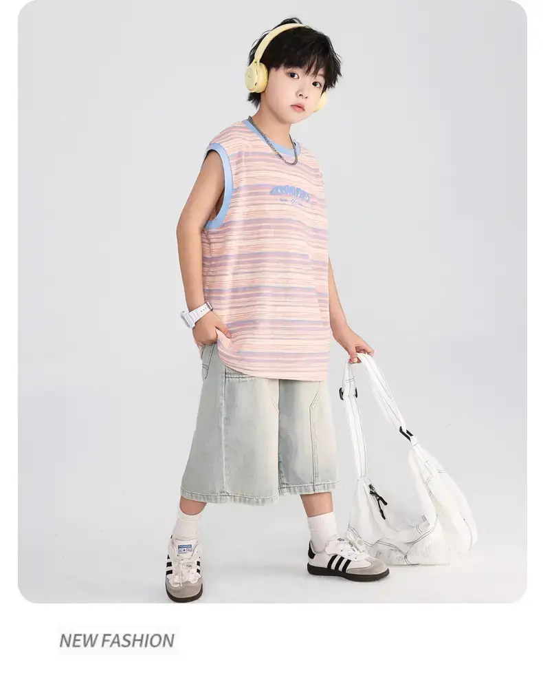 Boys Striped Sleeveless T-Shirt 2026 New Model — feature 10