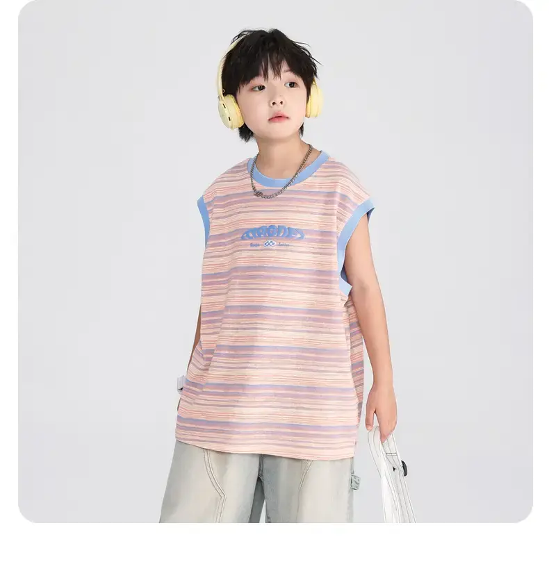 Boys Striped Sleeveless T-Shirt 2026 New Model — feature 11