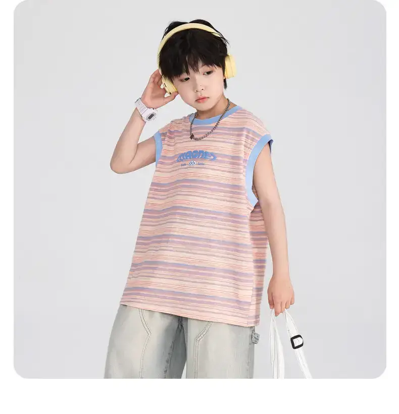 Boys Striped Sleeveless T-Shirt 2026 New Model — feature 12