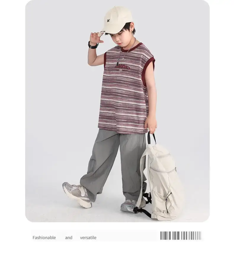 Boys Striped Sleeveless T-Shirt 2026 New Model — feature 13