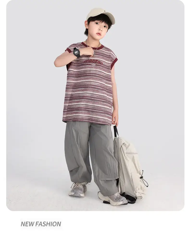 Boys Striped Sleeveless T-Shirt 2026 New Model — feature 14
