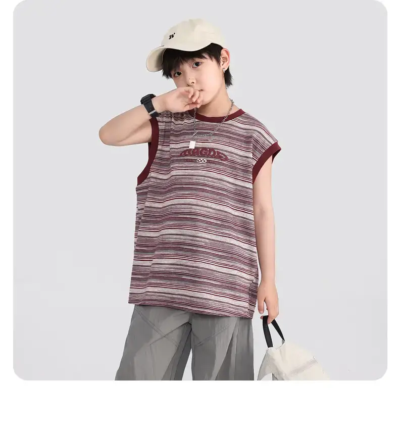 Boys Striped Sleeveless T-Shirt 2026 New Model — feature 15