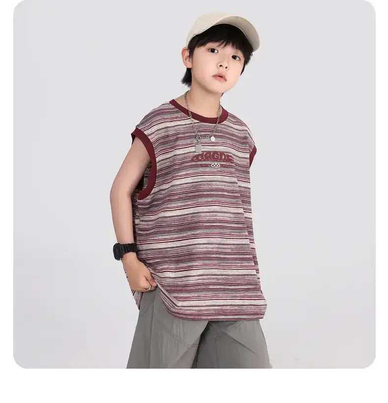 Boys Striped Sleeveless T-Shirt 2026 New Model — feature 16