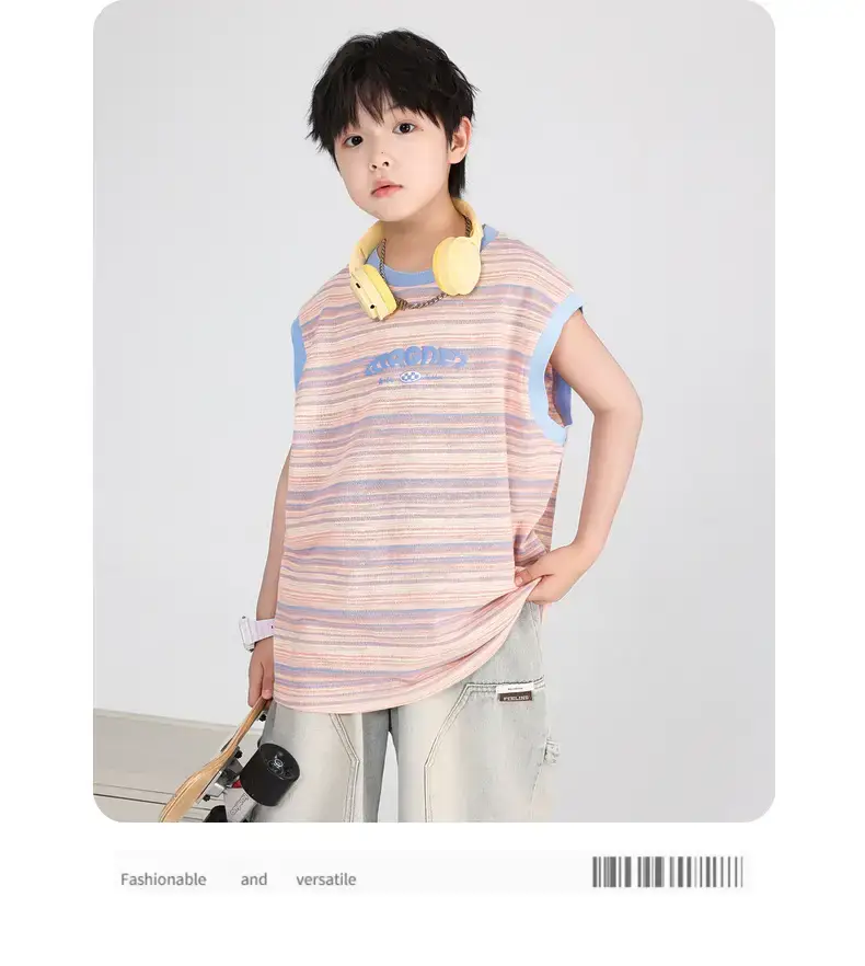 Boys Striped Sleeveless T-Shirt 2026 New Model — feature 9