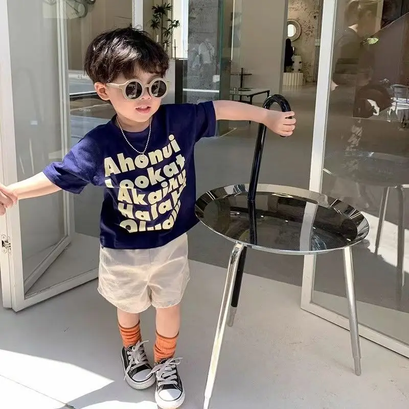 Kids T-Shirt Boys Off-Shoulder Summer Wear - Image 3
