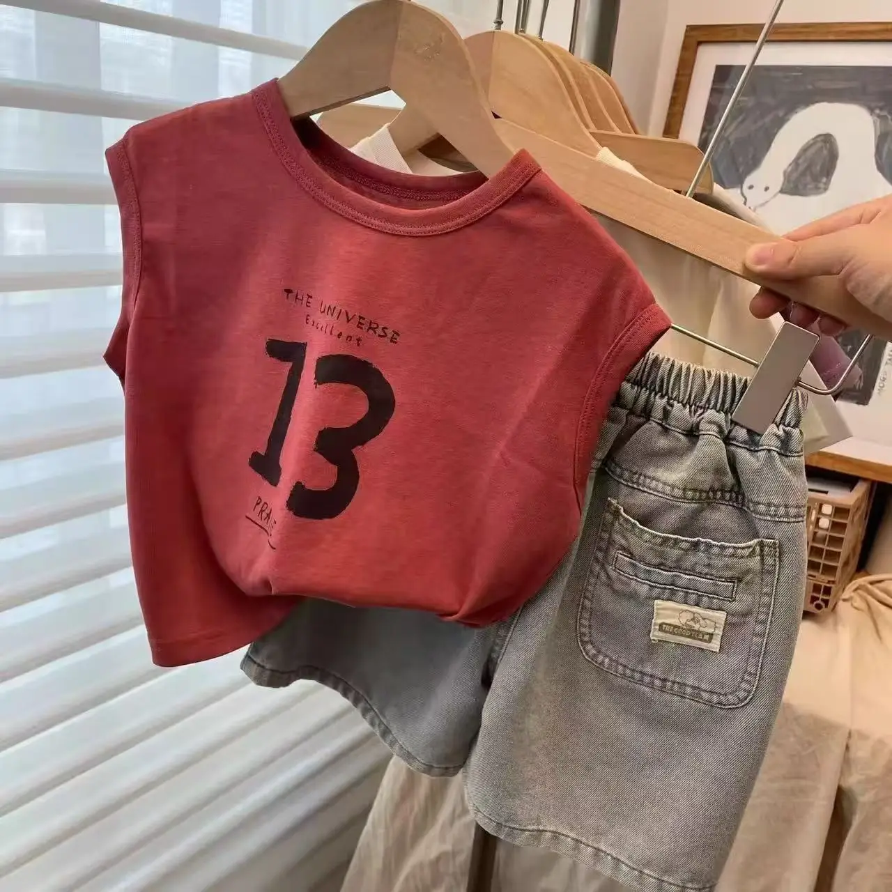Kids Red 13 Print Vest T-Shirt Summer 2025