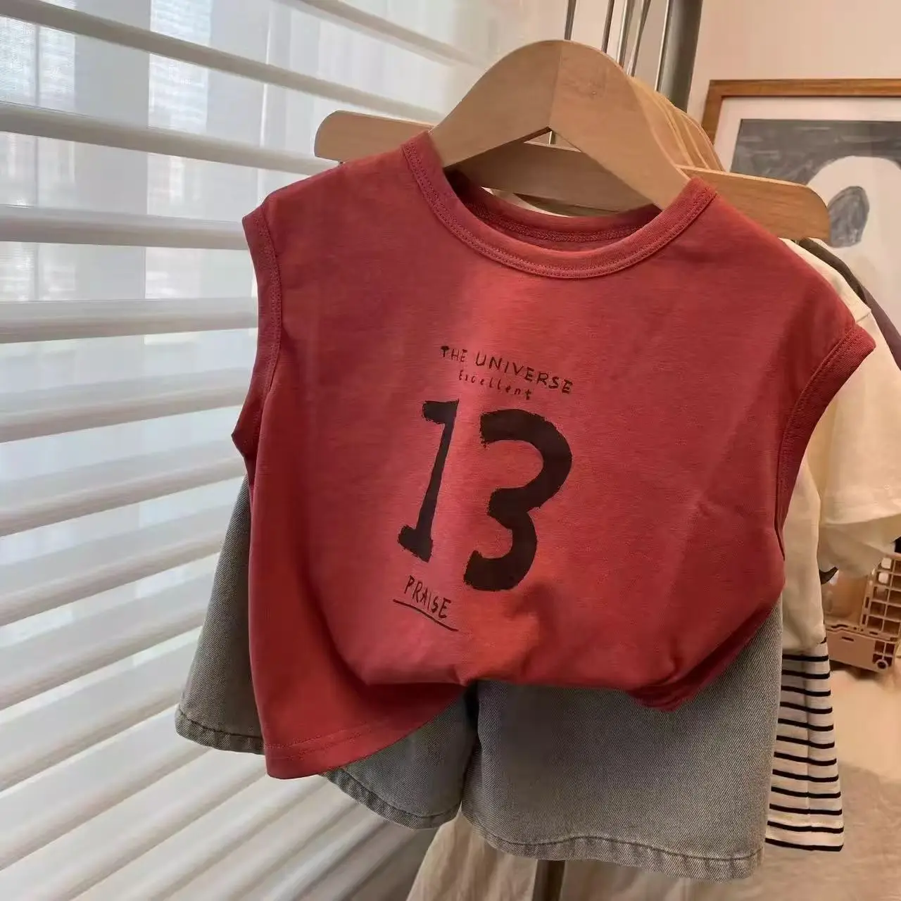 Kids Red 13 Print Vest T-Shirt Summer 2025
