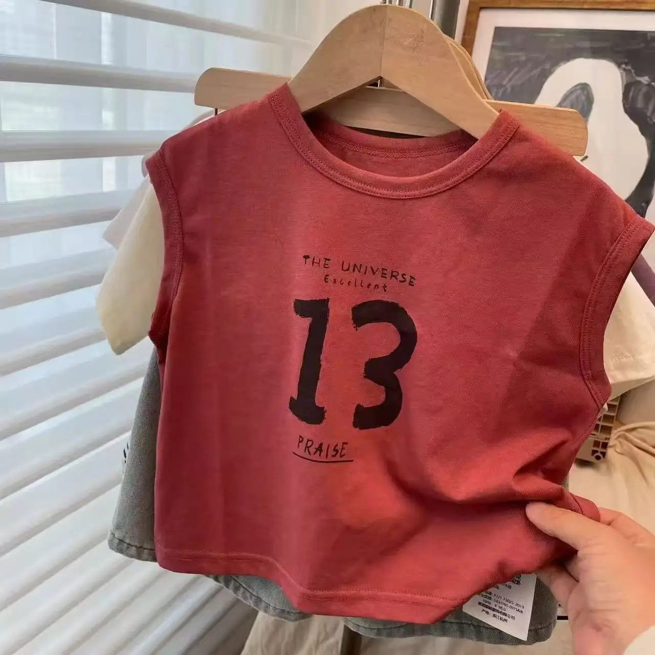 Kids Red 13 Print Vest T-Shirt Summer 2025 — feature 3