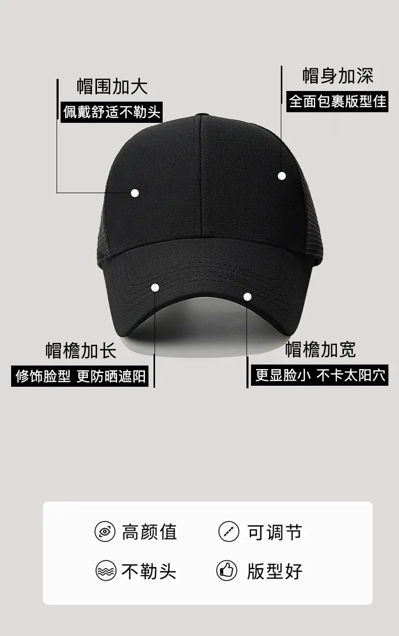 Summer Mesh Baseball Cap Black Gray Waterproof — feature 3