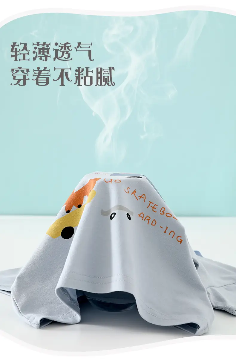 Kids Cartoon Printed Short Sleeve T-Shirt Light Blue — feature 5