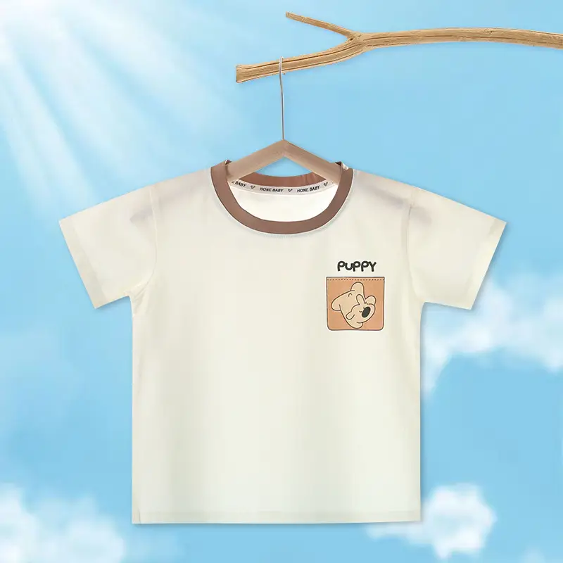 Kids Cartoon Printed Short Sleeve T-Shirt Light Blue - Image 2