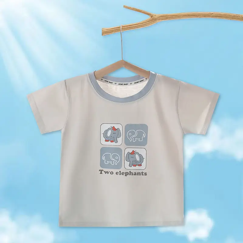 Kids Cartoon Printed Short Sleeve T-Shirt Light Blue - Image 3