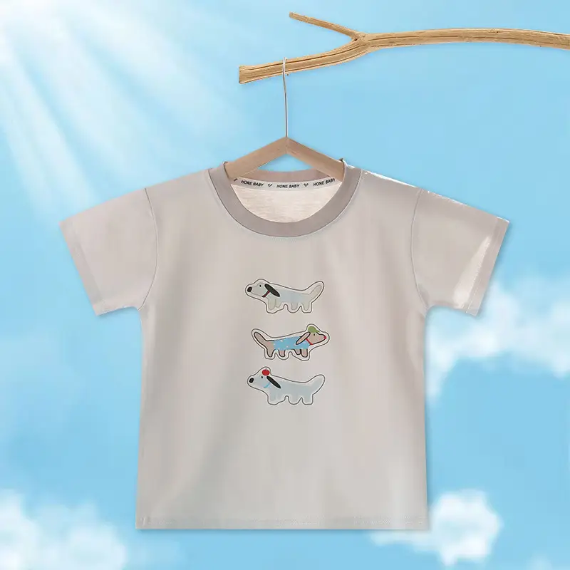 Kids Cartoon Printed Short Sleeve T-Shirt Light Blue - Image 5