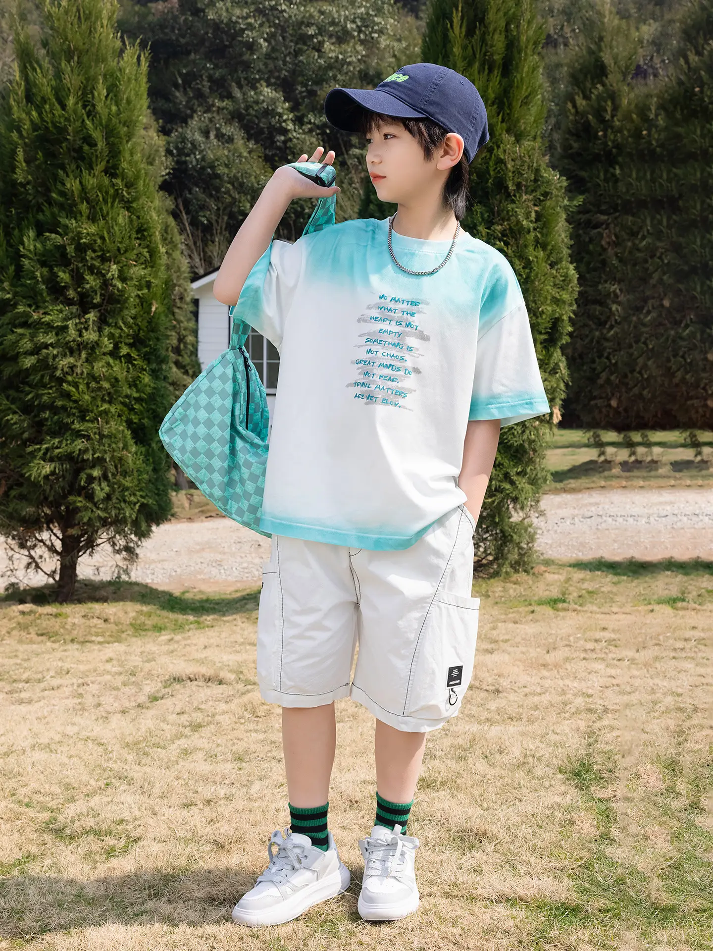 2025 Kids Tie-Dye Cotton T-Shirt Green Panda Yuan Yuan