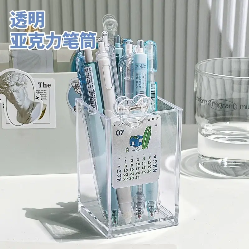 Transparent Square Acrylic Pen Holder for Students