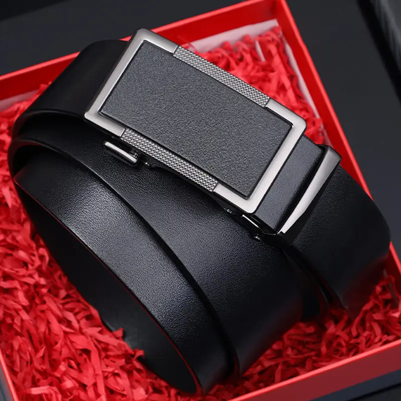 Men's Black Leather Belt with Silver Buckle - Image 4