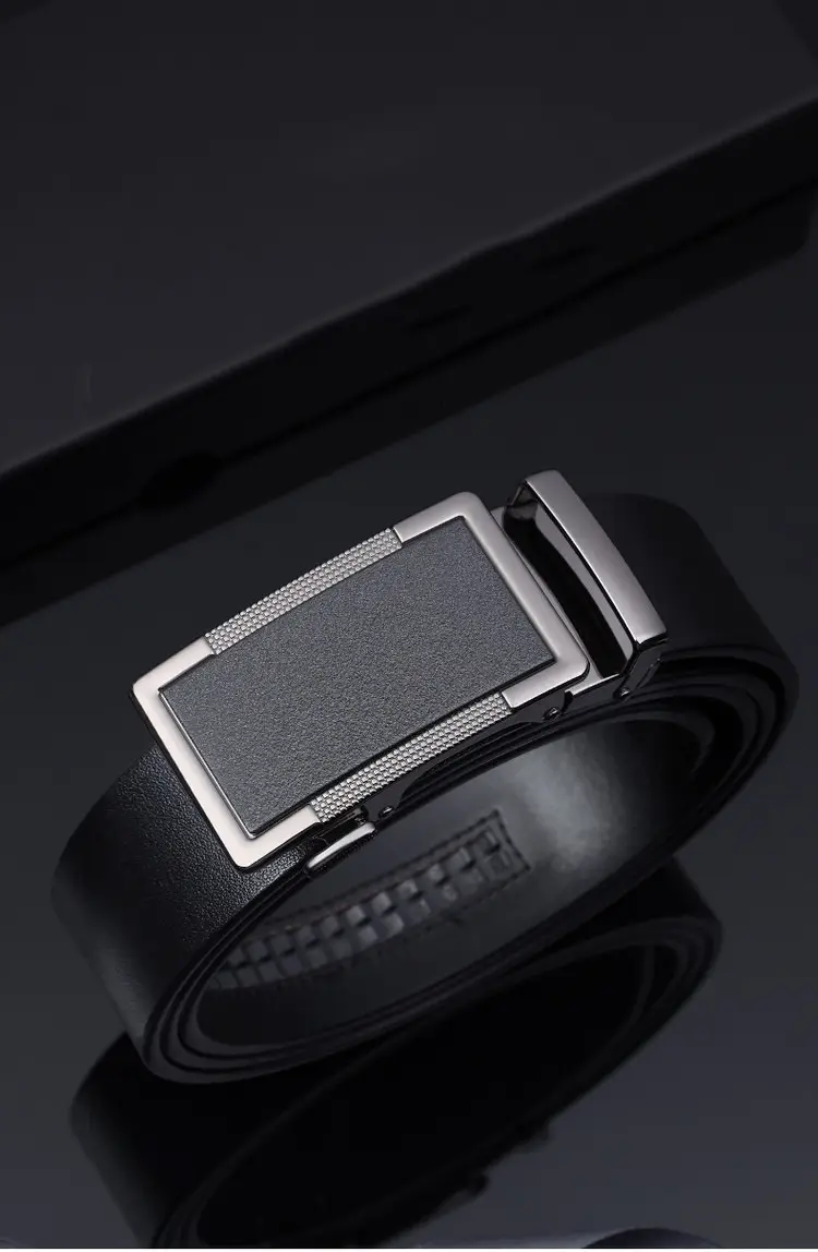 Men's Black Leather Belt with Silver Buckle — feature 1