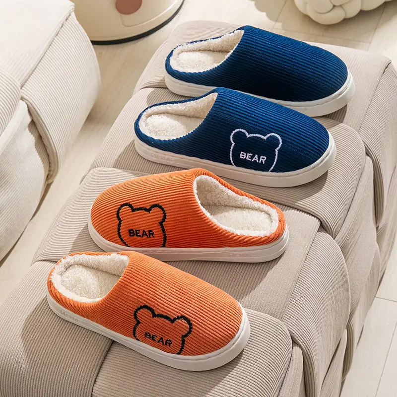 Women's Cotton Slippers with Heel Cover, Couple's Thick-Soled Winter Indoor Home Warm Non-Slip Plush Slippers for Men in Winter - Image 6