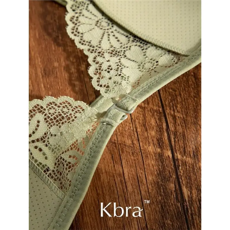 Kbra French Front Button Lace Triangle Cup Intimates Women's Wire-Free Push-Up Summer Ultra-Thin Spaghetti Straps Beautiful Back Bra