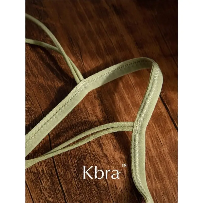 Kbra French Front Button Lace Triangle Cup Intimates Women's Wire-Free Push-Up Summer Ultra-Thin Spaghetti Straps Beautiful Back Bra