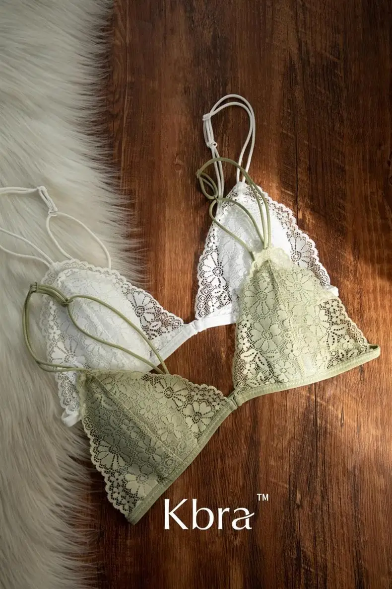 Kbra French Front Button Lace Triangle Cup Intimates Women's Wire-Free Push-Up Summer Ultra-Thin Spaghetti Straps Beautiful Back Bra — feature 13
