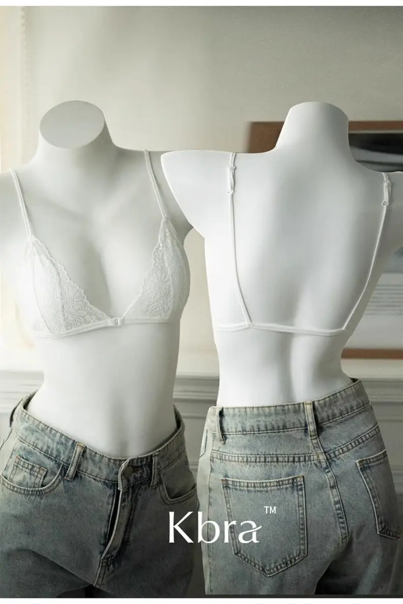 Kbra French Front Button Lace Triangle Cup Intimates Women's Wire-Free Push-Up Summer Ultra-Thin Spaghetti Straps Beautiful Back Bra — feature 4