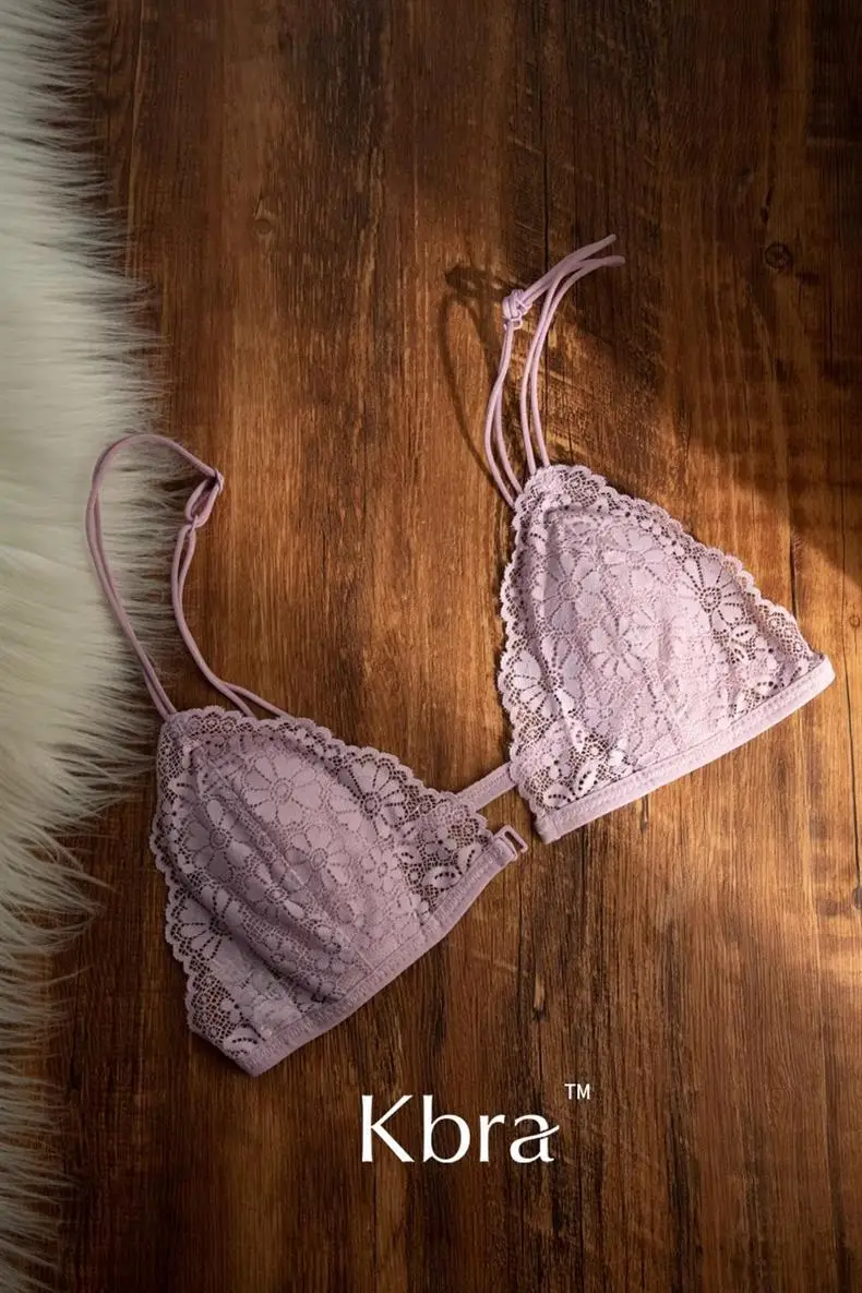 Kbra French Front Button Lace Triangle Cup Intimates Women's Wire-Free Push-Up Summer Ultra-Thin Spaghetti Straps Beautiful Back Bra — feature 9