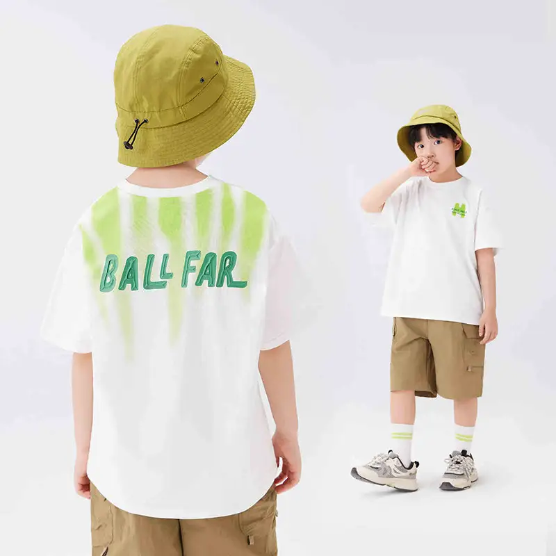 Kids Ball Fair T-Shirt White Green Cotton Summer - Image 4