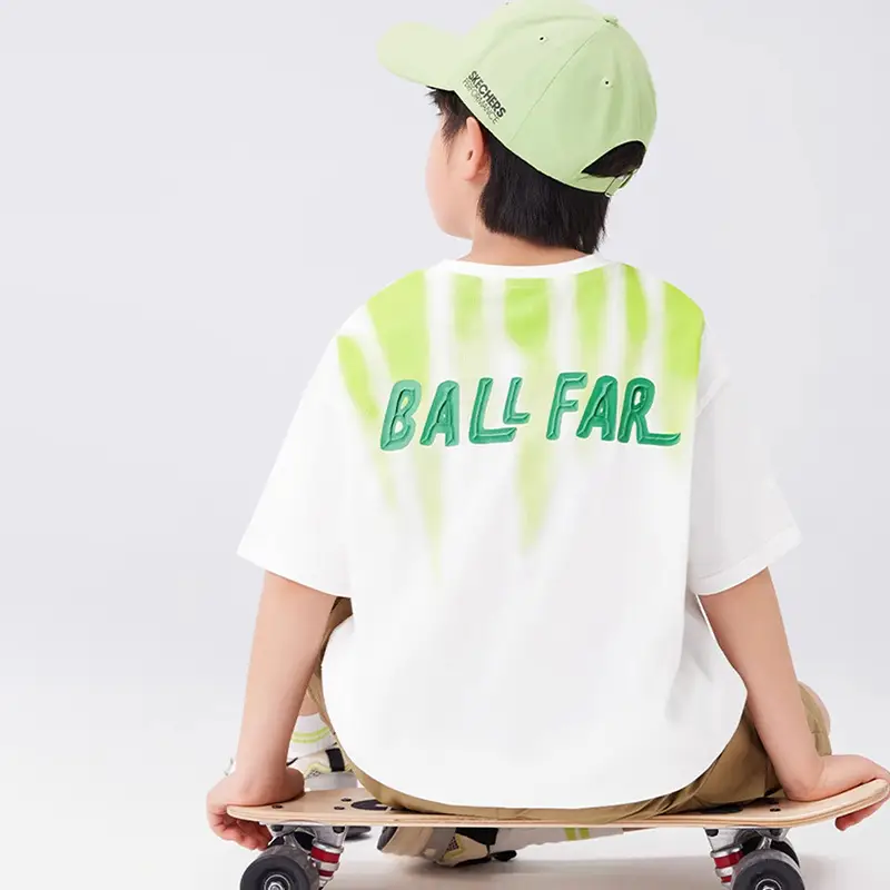 Kids Ball Fair T-Shirt White Green Cotton Summer - Image 5